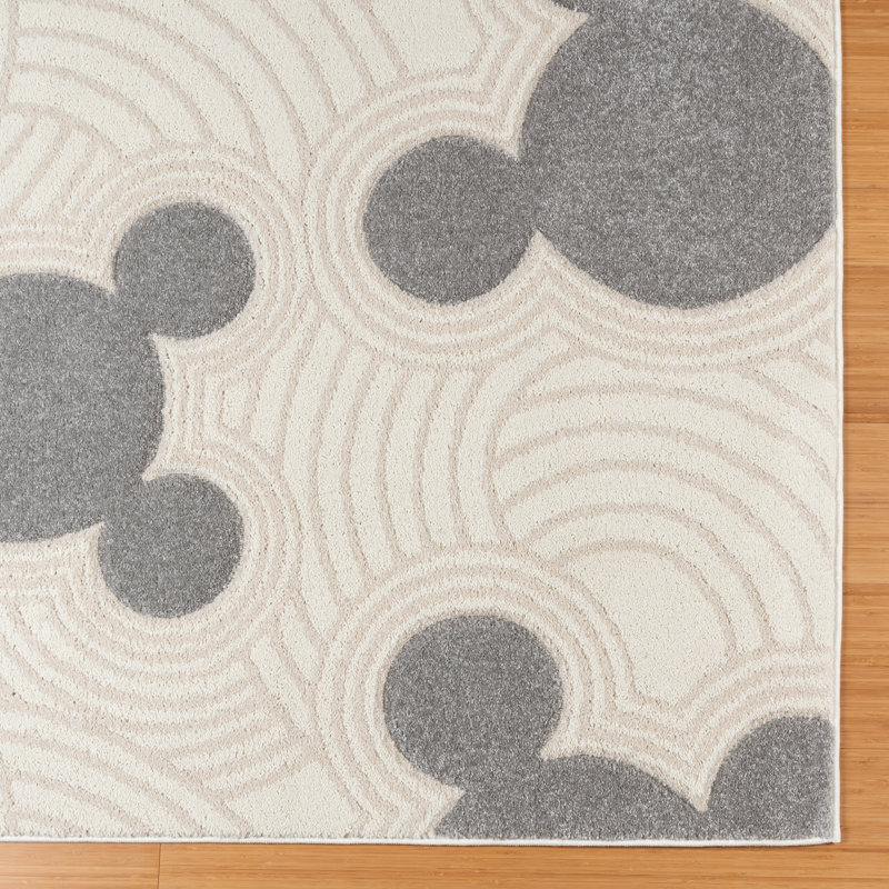 Disney Bravo Mickey Mouse Pop Art Modern Geometric Gray/ Ivory Area Rug, Rectangle 5'3" x 7'