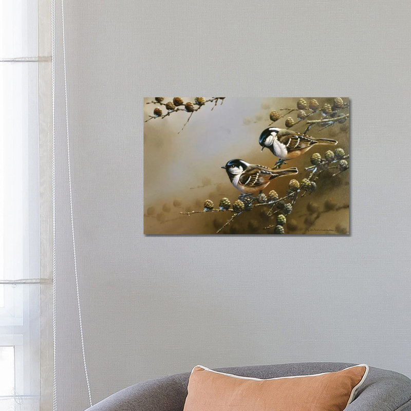 Two Birds On A Branch By Jan Weenink - Wrapped Canvas Panoramic Painting by Jan Weenink - Wrapped Canvas Panoramic Painting