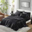 Ensemble de 7 draps en satin noir luxueux, surface lisse, réduit les bris, 1 drap plat, 2 draps-housses, 4 taies d'oreiller à texture douce, frisottis,