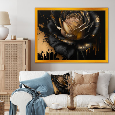 Black And Gold Rose II - Rose Framed Canvas Print