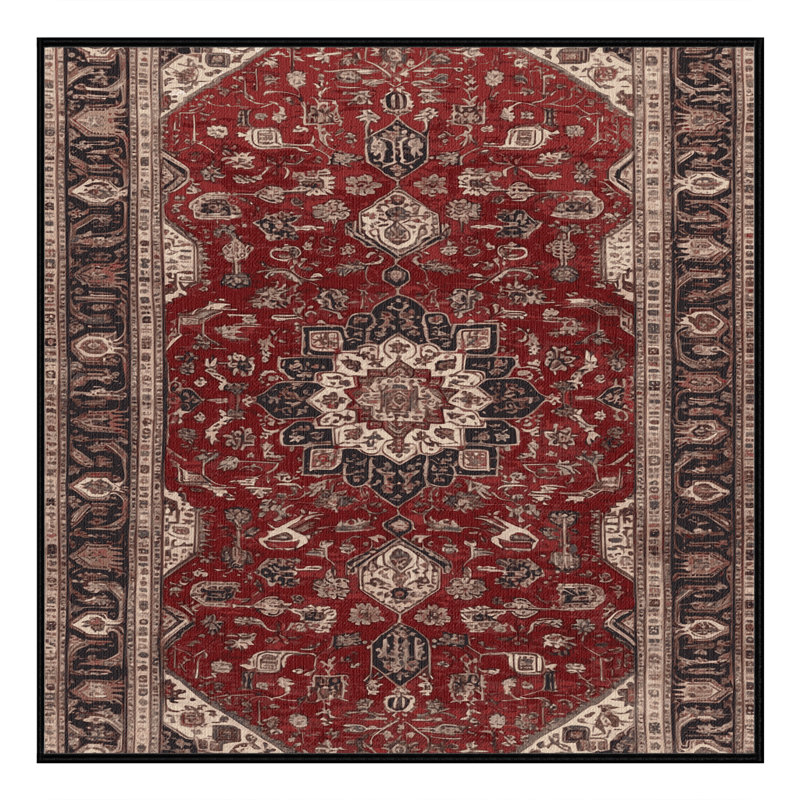 Tapis persan noir lavable à la machine, Carré 4 pi