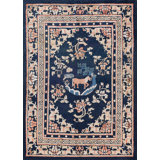 Antique Ningxia Chinese Allover Floral Knotted Rug