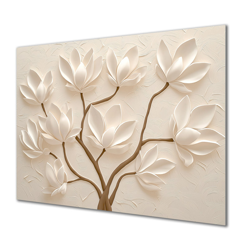 White Magnolia Tree Glow II - Magnolias Metal Wall Decor, Traditional Metal Print, 24" H x 32" W x 0.84" D