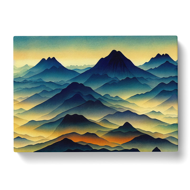 Watercolour Japanese Mountains Vol.3 - Wrapped Canvas, 50cm H x 76cm W x 3cm D