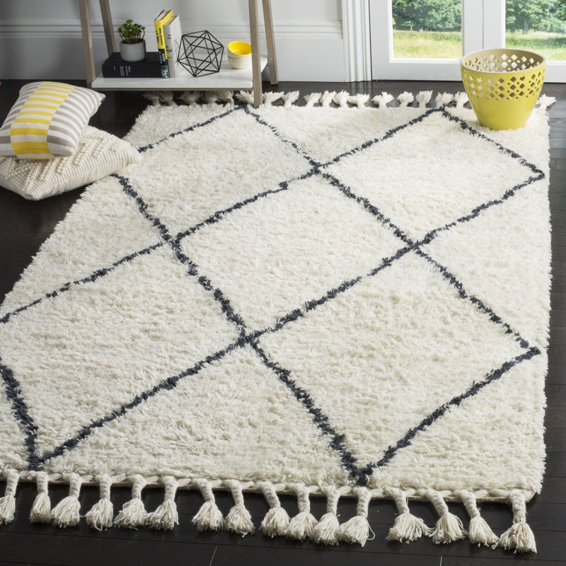 Tapis ivoire / gris en laine touffeté à la main Powell, Rectangle 8 pi x 10 pi