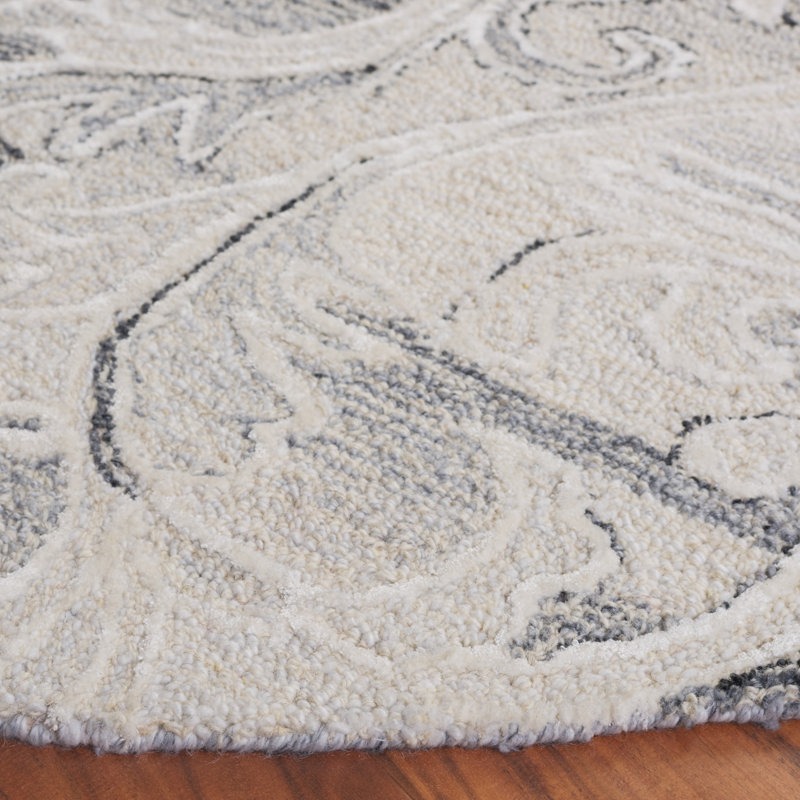 Tapis gris / ivoire en laine / coton touffeté à la main Codd, Rond 6 pi