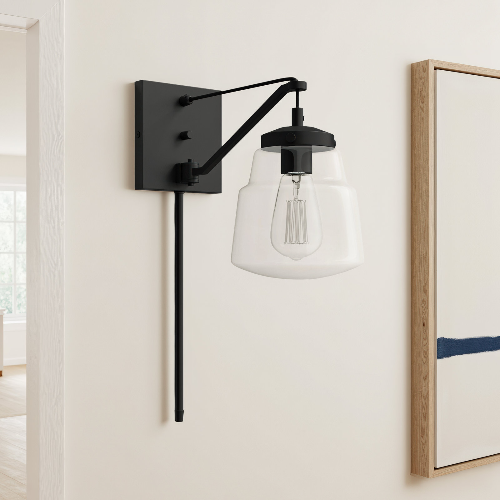 Single Light Dimmable Swing Arm Sconce, Matte Black