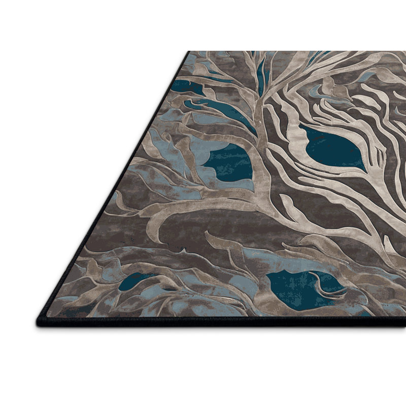 Tapis noir soyeux et moelleux, Rond 3 pi