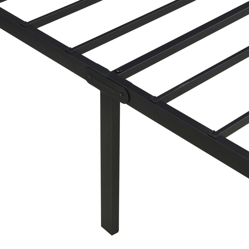 Structure de lit en métal robuste à assemblage rapide, sans bruit, noir, avec lattes en acier renforcé pour un soutien maximal