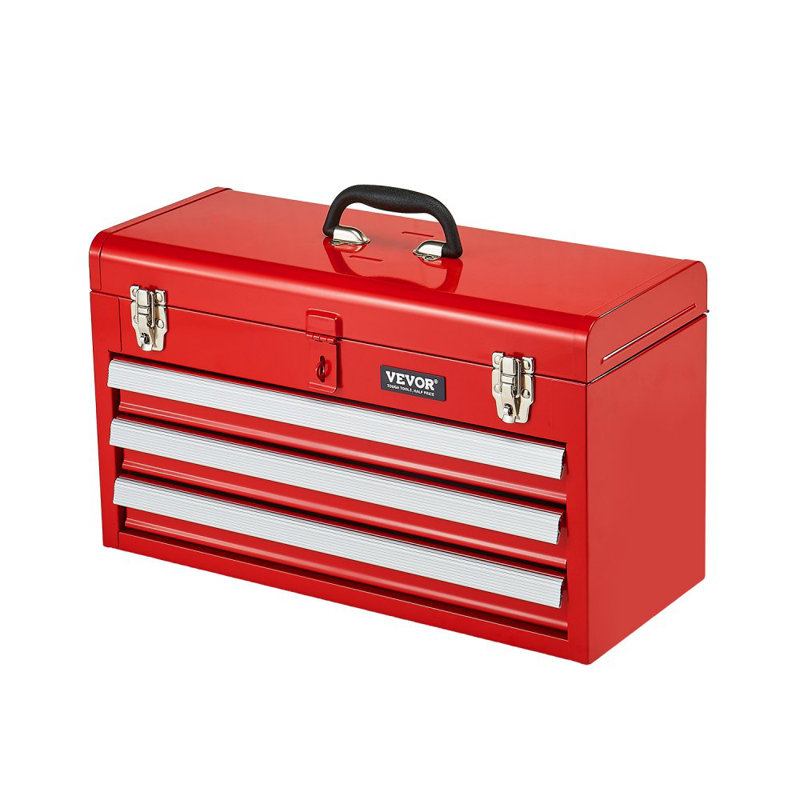 Tool Box inch Portable Metal Tool Box with 3 Drawers Tool Organizer, Red