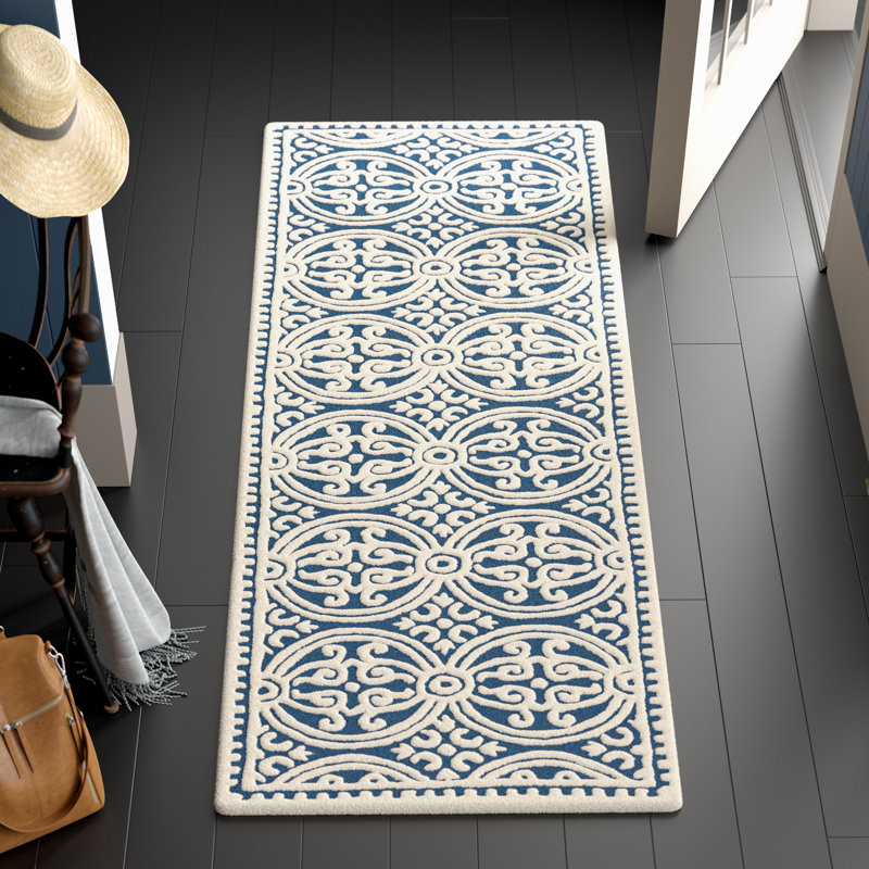 Tapis géométrique en laine touffeté à la main Sadik, Tapis de couloir 2 pi 6 po x 6 pi