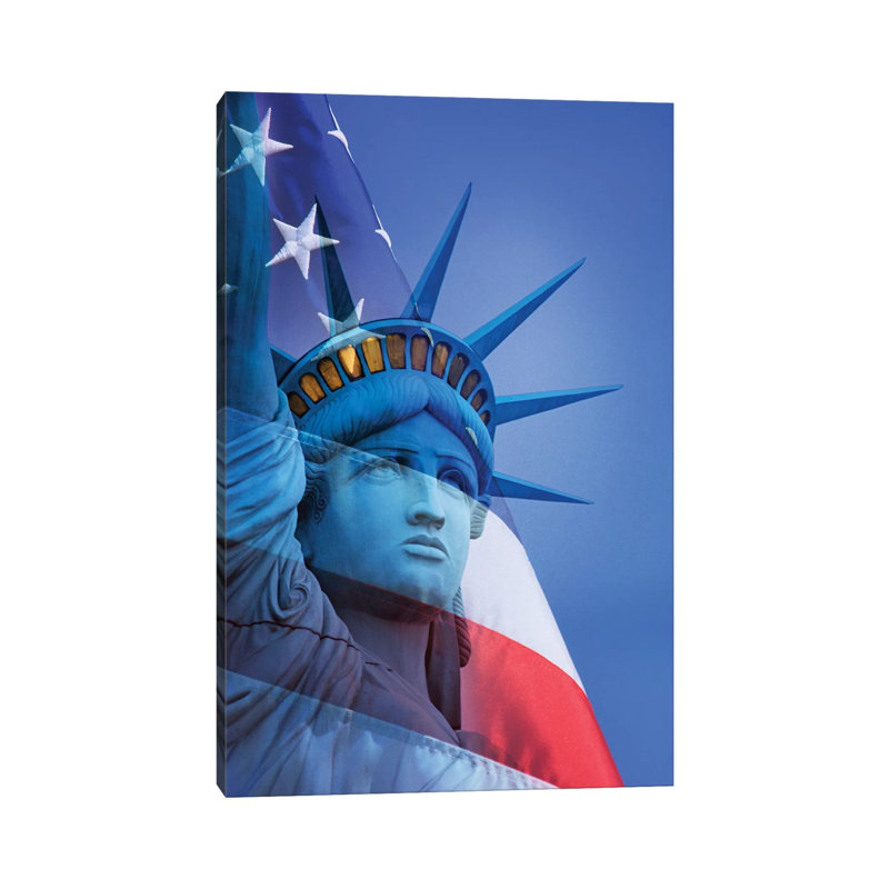 USA, Nevada, Las Vegas. Statue Of Liberty And American Flag Composite. by Jaynes Gallery - Gallery-Wrapped Canvas Giclée on Canvas