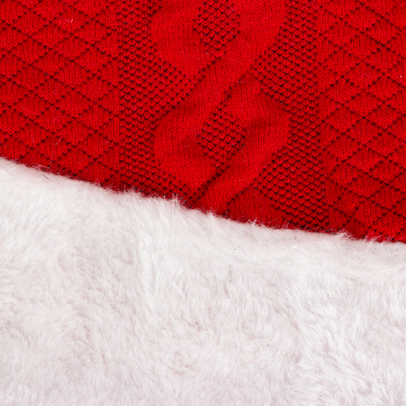 Red Cable Knit Tree Skirt with White Faux Fur Trim
