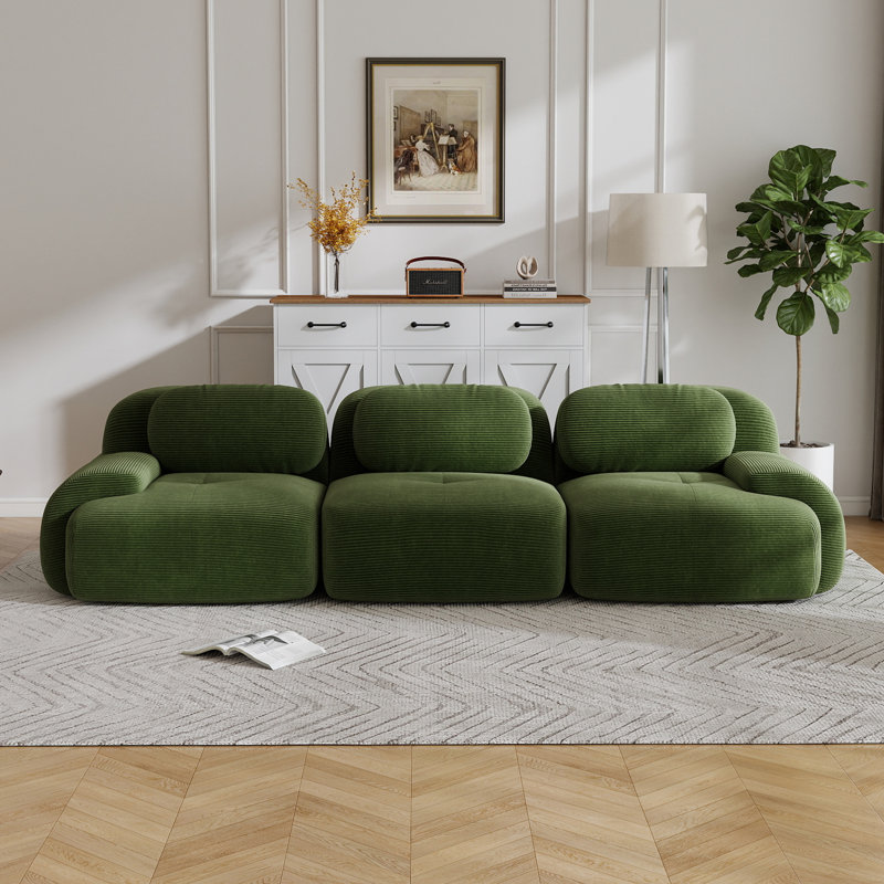 Boneless Sofa Corduroy Fabric Modular Multi-combination Anti-slip Design For Living Rooms Bedrooms, 3, Green