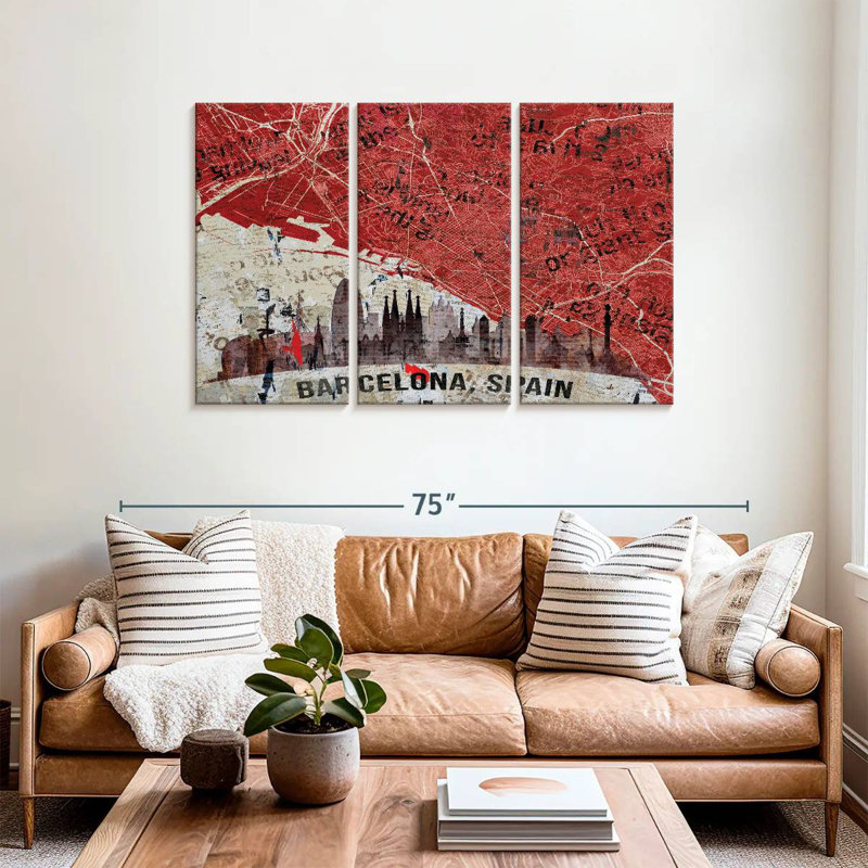 Aliaz Barcelona Skyline City Map, 36" H x 57" W
