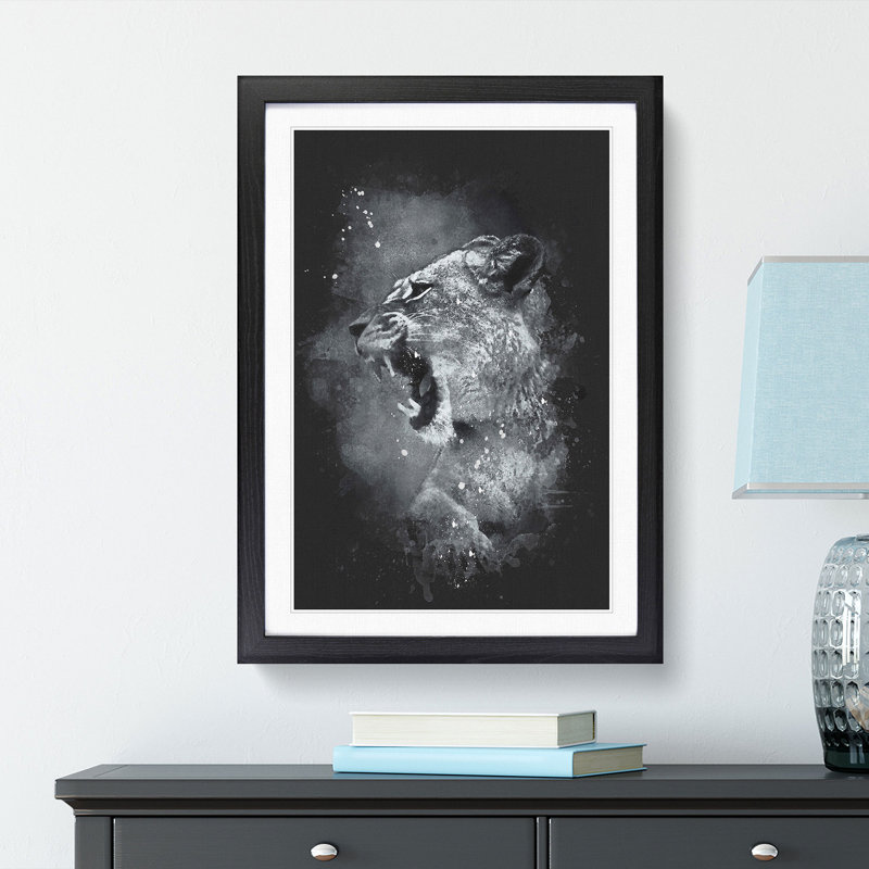 Fierce Lioness - Framed Print, Black Framed, 33cm H x 24cm W x 2cm D