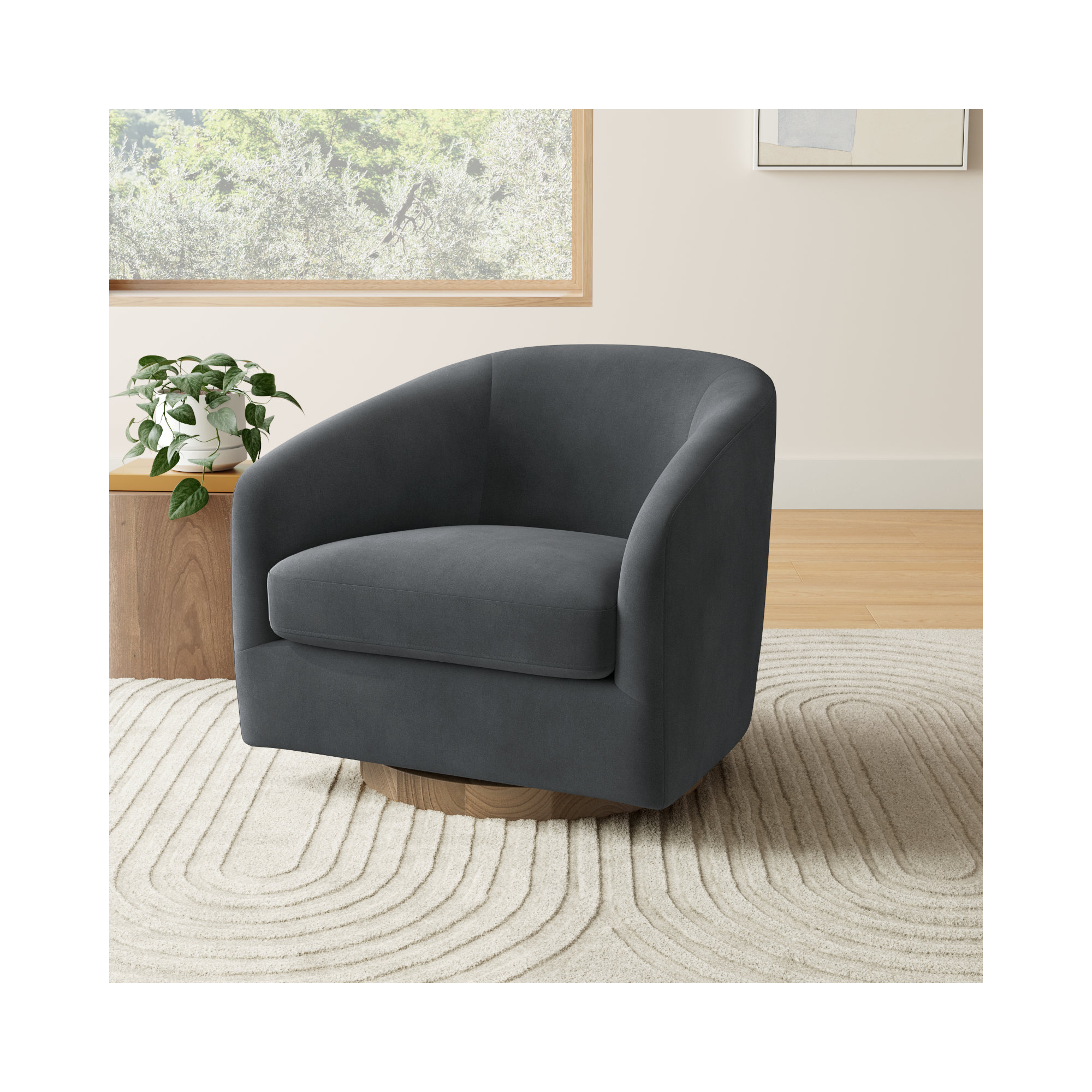 Bennett Upholstered Swivel Barrel Chair (Set of 2), Bella Asphalt Velvet