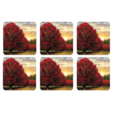 Pimpernel Crimson Trees Coasters 4"X 4"