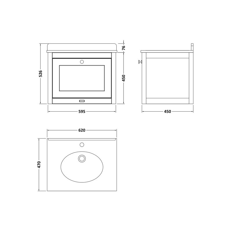 Hartleigh 620 mm Bathroom Vanity, Matt Black