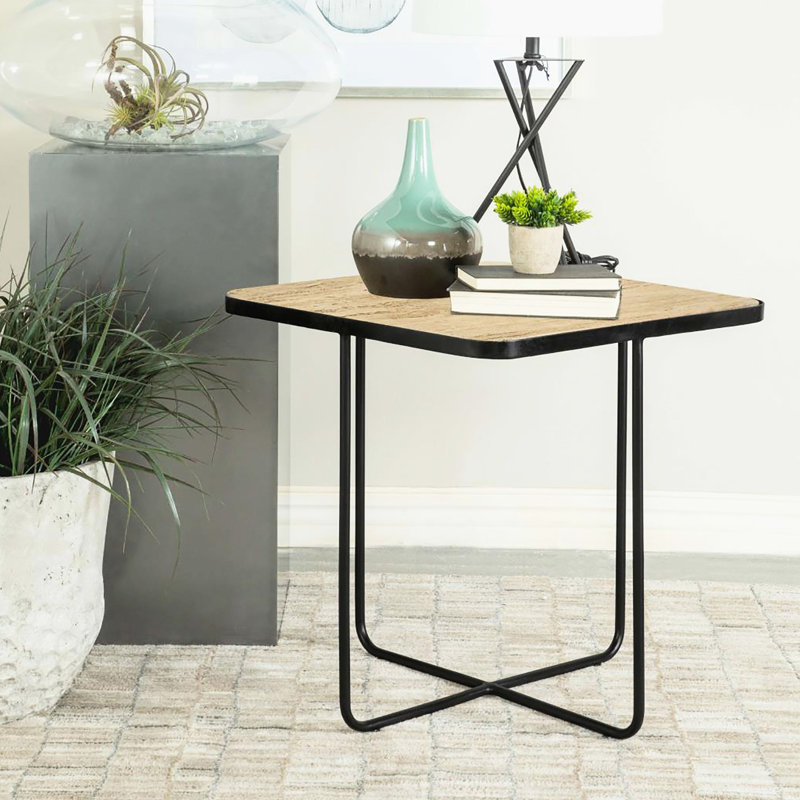 Table d'appoint avec base en métal noir, base carrée en fer 24 po pour la maison