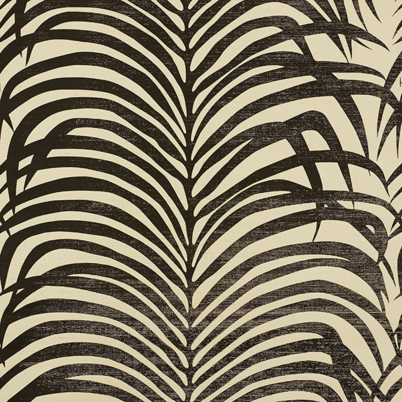 Zebra Palm Sisal Wallpaper, Black On Ivory