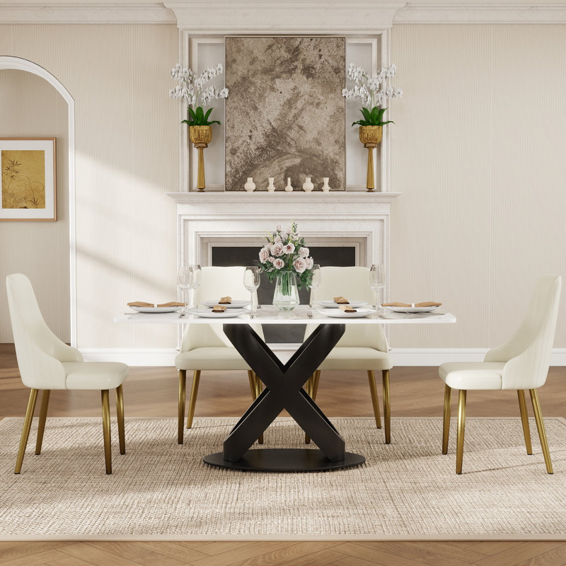 Sintered Stone Top Pedestal Dining Table, 29.53"H x 63"L x 31.5"W, Pandora, Black
