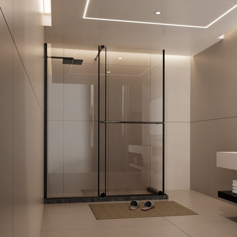 Glass Shower Door, 30 - 60" W X 72" H Shower Sliding Door Walk-In Shower Screen Dual Usage,1/4" Thick Glass Panel With Stainless Steel Handle, Supporting Bar