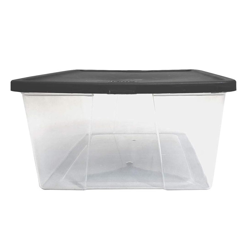 Homz 12 Qt Stackable Plastic Storage Container w/Snaplock Lid (4 Pack), Clear/Gray