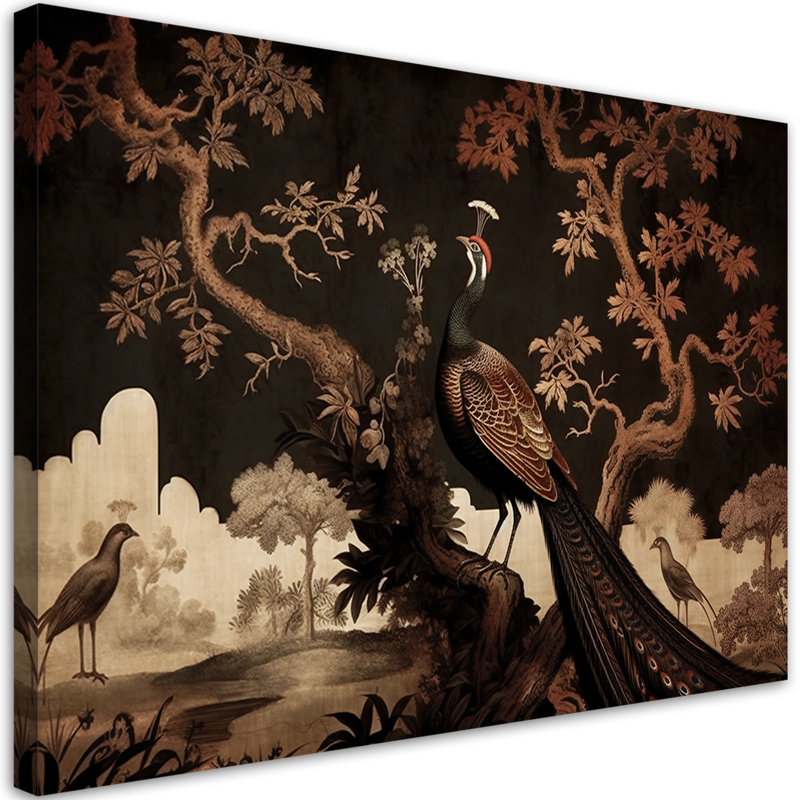Oriental Tree Peacock - No Frame Print on Canvas, 70cm H x 100cm W