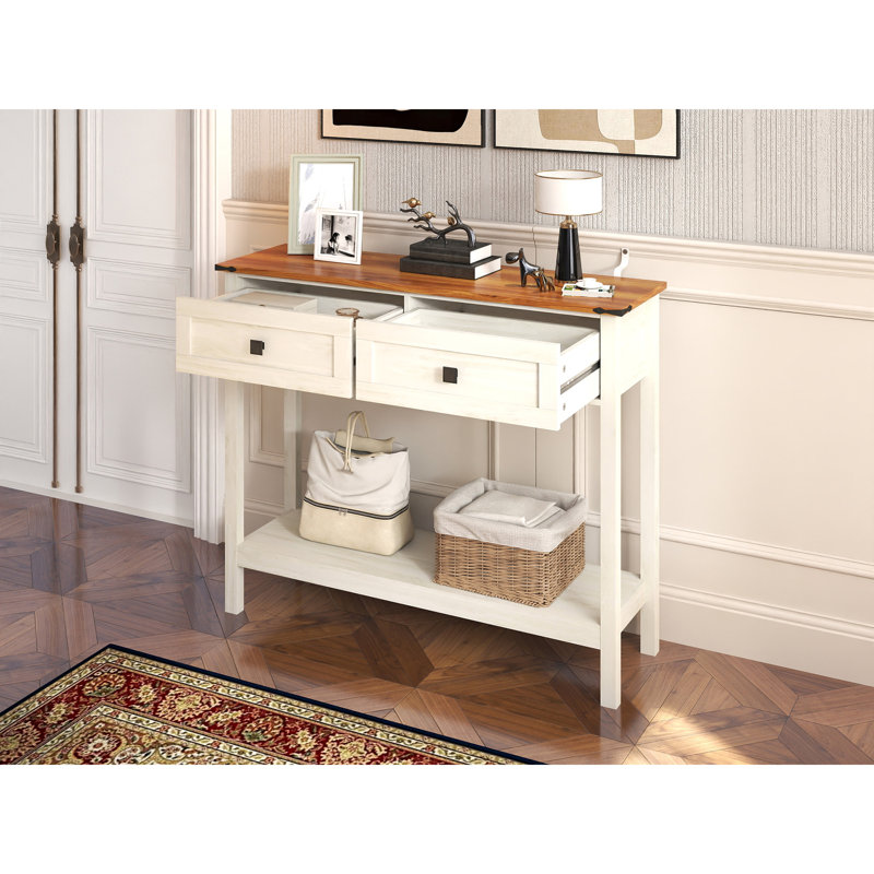 Farmhouse Style Console Table with 2 Drawer and Bottom Storage Shelf for Entryway, Rustic Side Table with Storage Drawer and Shelf for Living room, Hallway(Pagoda Blue)