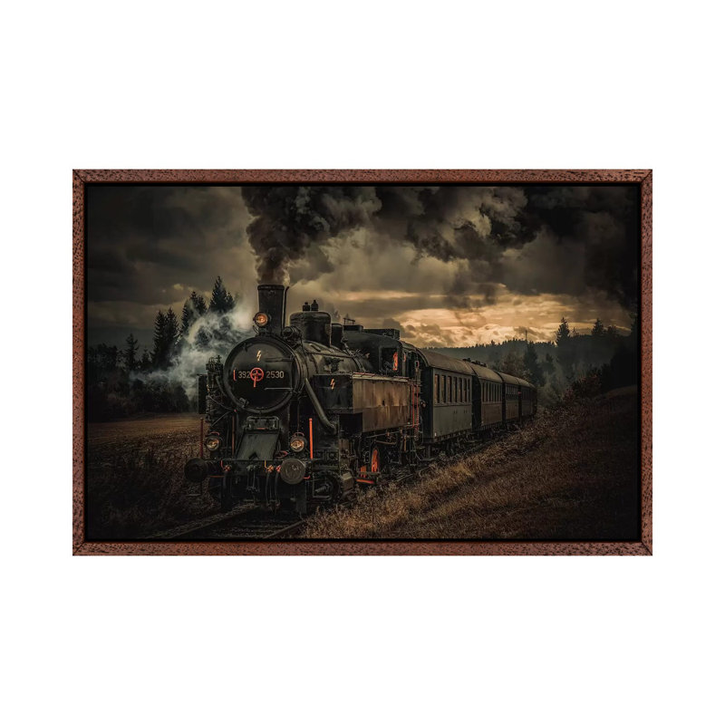 Gold Digger Train by Hubert Bichler - Print on Canvas, Classic Brown Wood Floater Framed, 66.04cm H x 101.6cm W x 3.81cm D