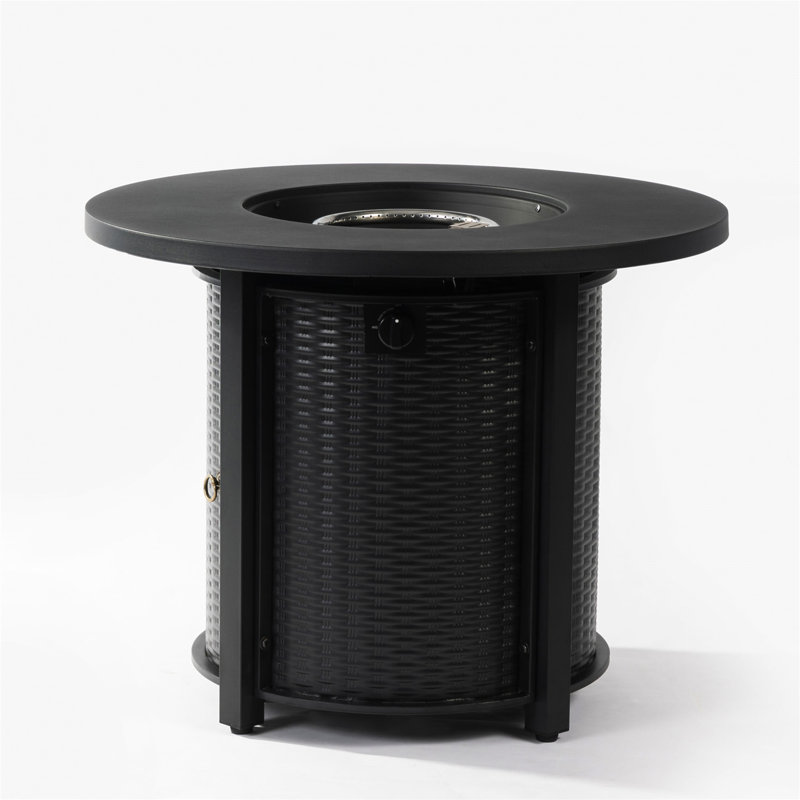 32Inch Round Steel Fire Pit Table With Steel Lid And Lava Rocks