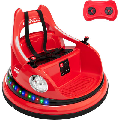 Voiture pour enfant 12 V avec rotation à 360 degrés, télécommande, 2 vitesses, musique et lumières DEL pour tout-petits de 4 à 8 ans