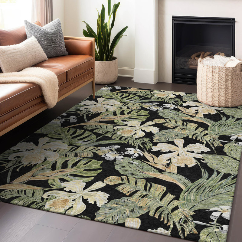 Machine Washable Indoor/Outdoor Cinead ACN1708 Black Rug, Rectangle 2'6" x 3'10"