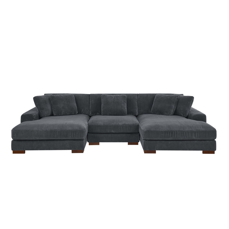Grand canapé modulaire à double assise en velours côtelé Large Seating, Velours côtelé gris foncé