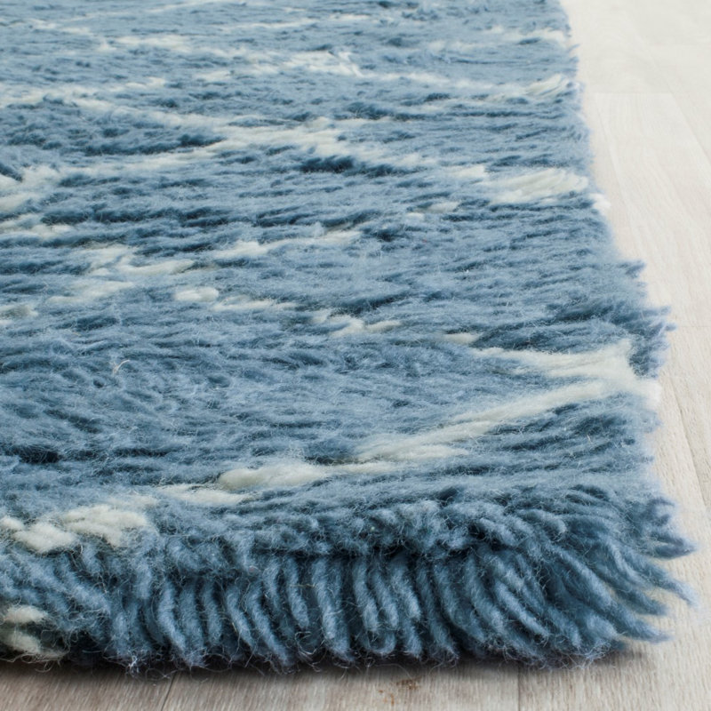 Tapis géométrique en laine / coton noué à la main Filips ivoire / bleu clair, Rectangle 9 pi x 12 pi