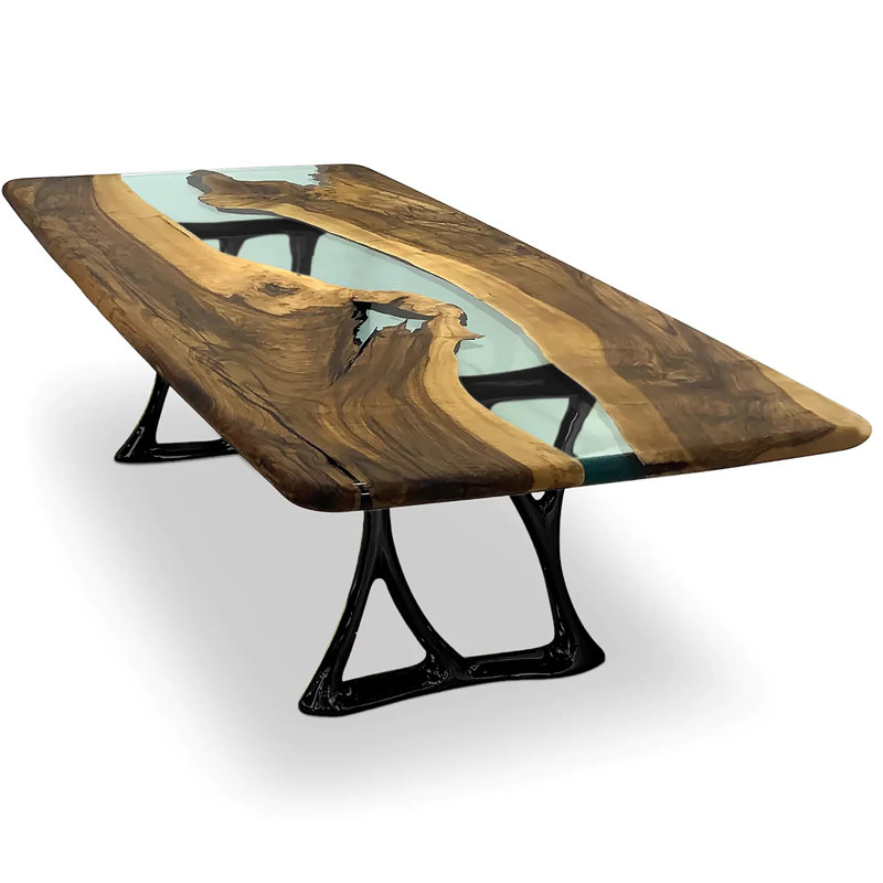 Pheraea Walnut Metal Base Dining Table, 48" W x 120" L 