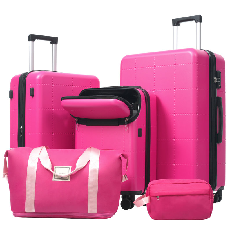 Hardside Luggage Set 5 Piece with Bags, Pink