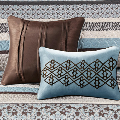King/ King 5 Piece Quilt , Blue With Quilting Details Reversible Size Bedding