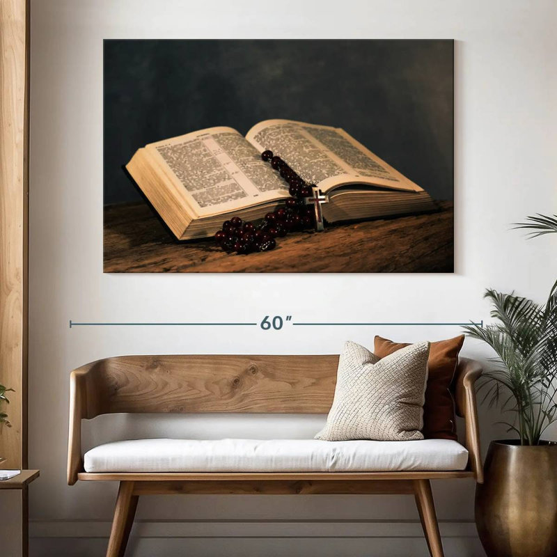 Adella Rosary On Bible, 34" H x 51" W
