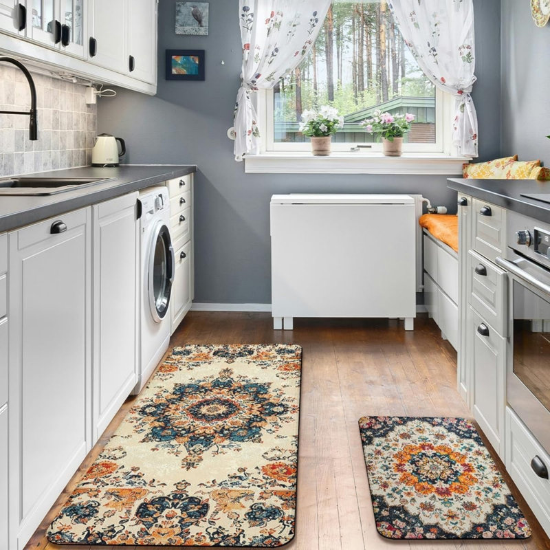 Tapis de cuisine persan multicolore rétro, ensemble de 2 tapis décoratifs boho pour la cuisine et le salon