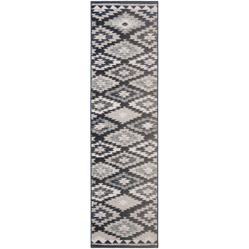 Delia Hooked Grey/Black Indoor/Outdoor Rug, Runner 69 x 244 cm