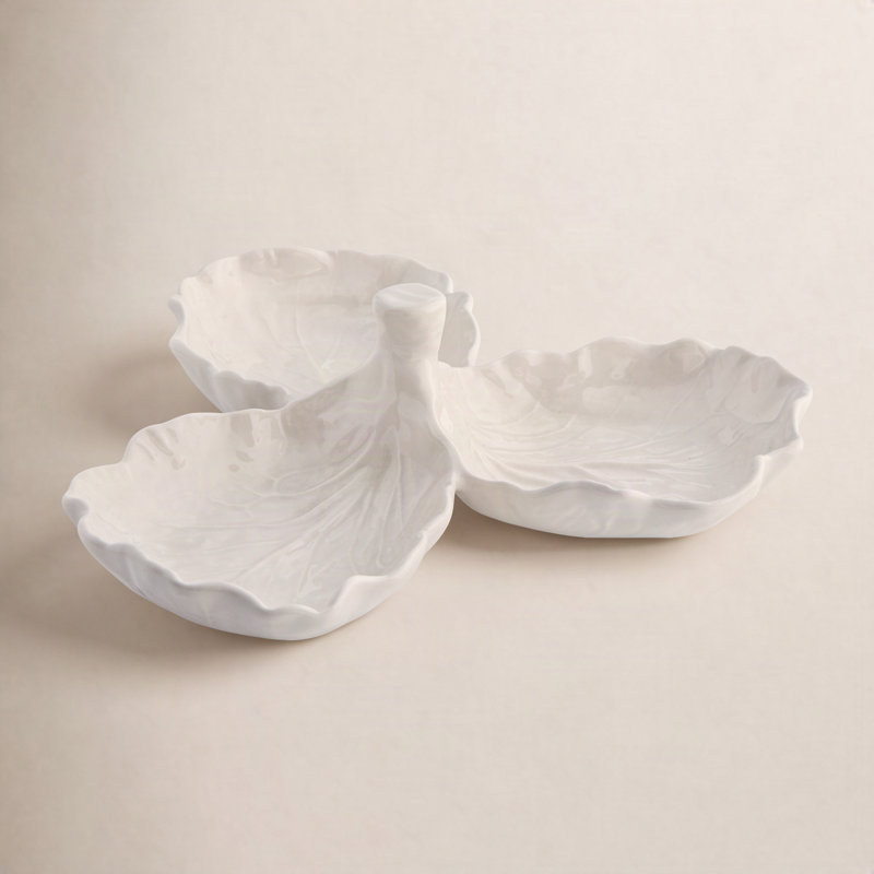 Cabbage Novelty Divided Serving Dish, White, 2.5" H x 8.5" W x 8.5" L