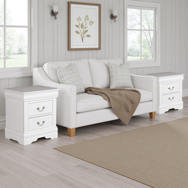 4 pièces Geller (2 tables de chevet et 2 commodes) Assembly Aucun assemblage requis, Blanc