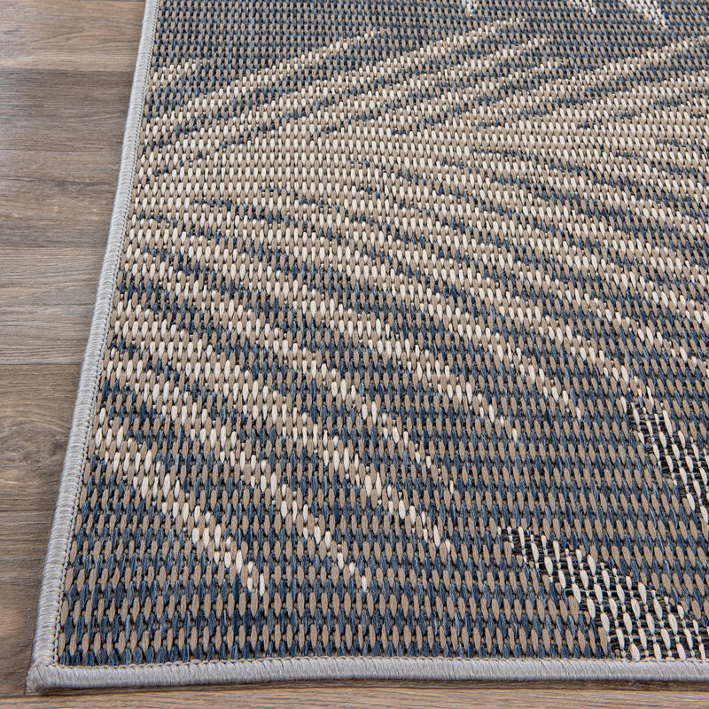 Tapis intérieur / extérieur Bahama Palm Frond gris / ivoire / bleu, Rectangle 5 pi x 7 pi
