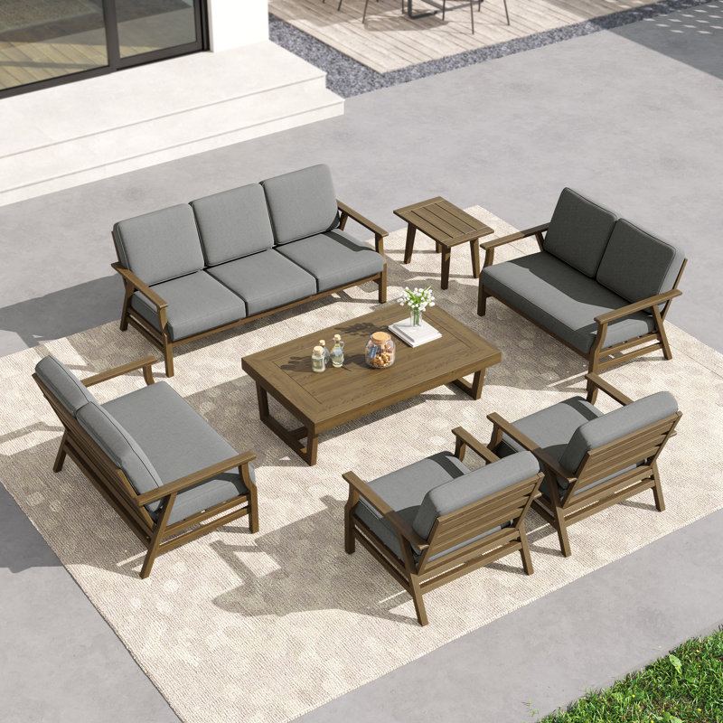 Shweta 8-piece Outdoor Conversation Set, Perfect For Entertaining With Included Tables, Brown, Gray