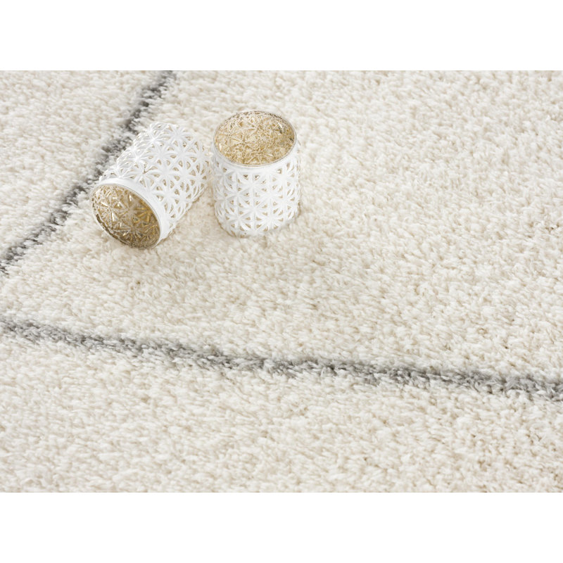 Rug Branch Linea  3' x 5' (2'8" x 4'11") White/Grey Trellis Indoor Doormat Rug, Comtemporary, High Pile, Stain-Resistant Entry Carpet - Front Door, Mudroom, Hallway and Kitchen