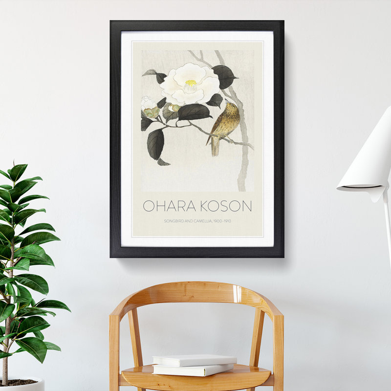 Songbird & Flowering Camellia - Framed Print, Black, 36cm H x 27cm W x 2cm D