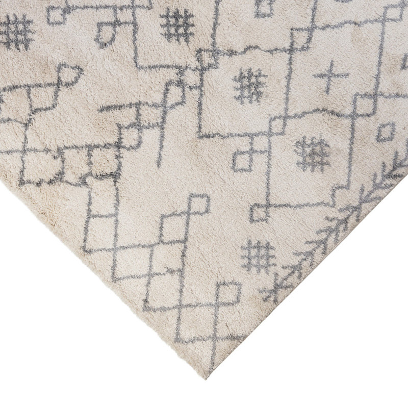 Tapis à poil long géométrique gris et ivoire 7 pi x 9 pi