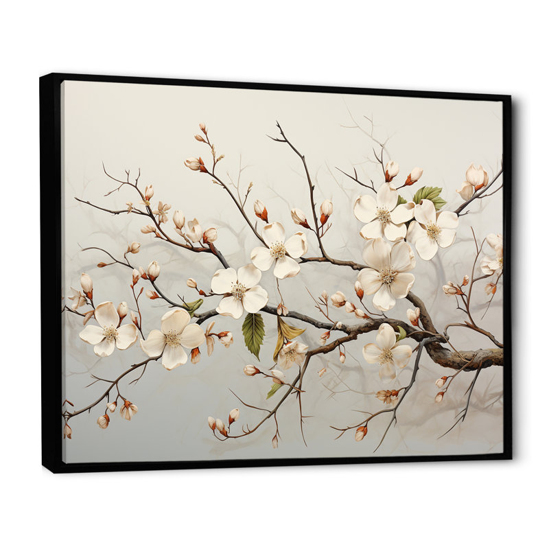 Art sur toile de cornouiller blanc, H 30 po x l 40 po x P 1,5 po, Cadre flottant noir